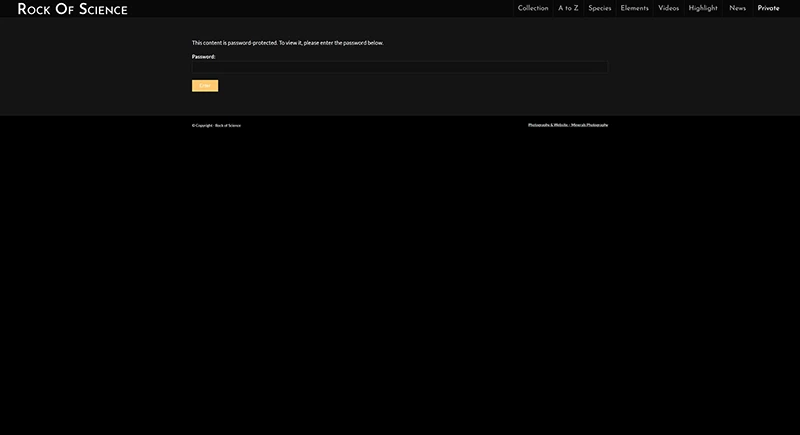 Mineral collection website - password-protected private section, access restricted to selected visitors