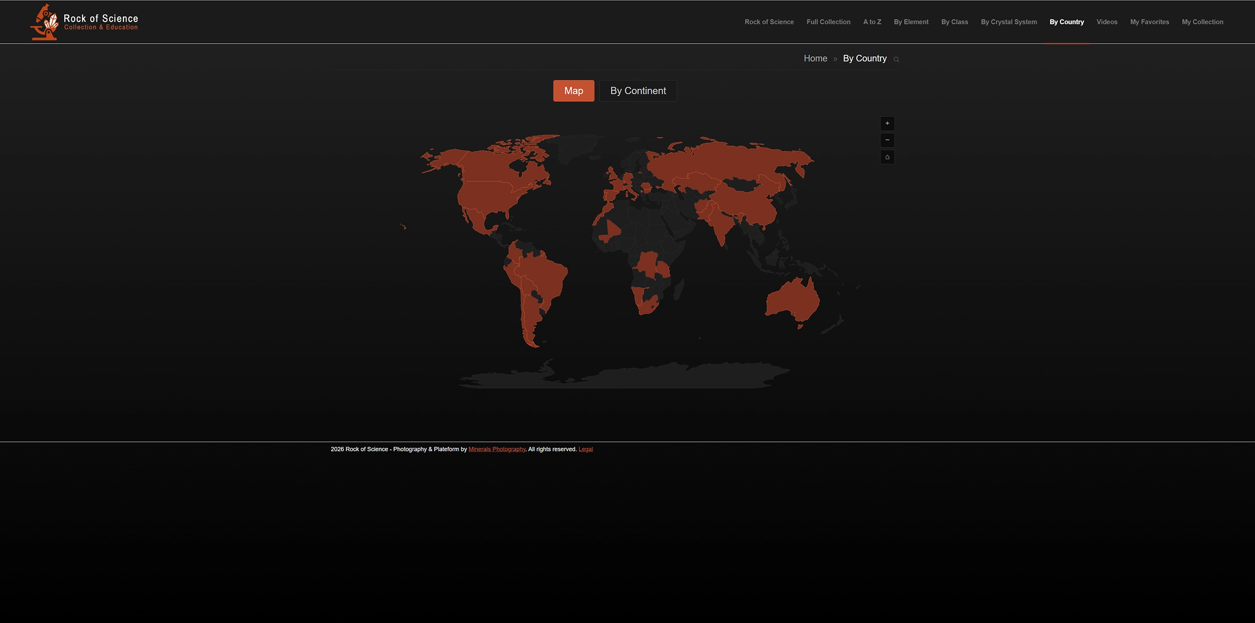 Interactive world map of mineral origins on rock-of-science.org