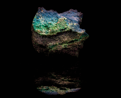 Blue and green botryoidal cornetite mineral crust from Congo.