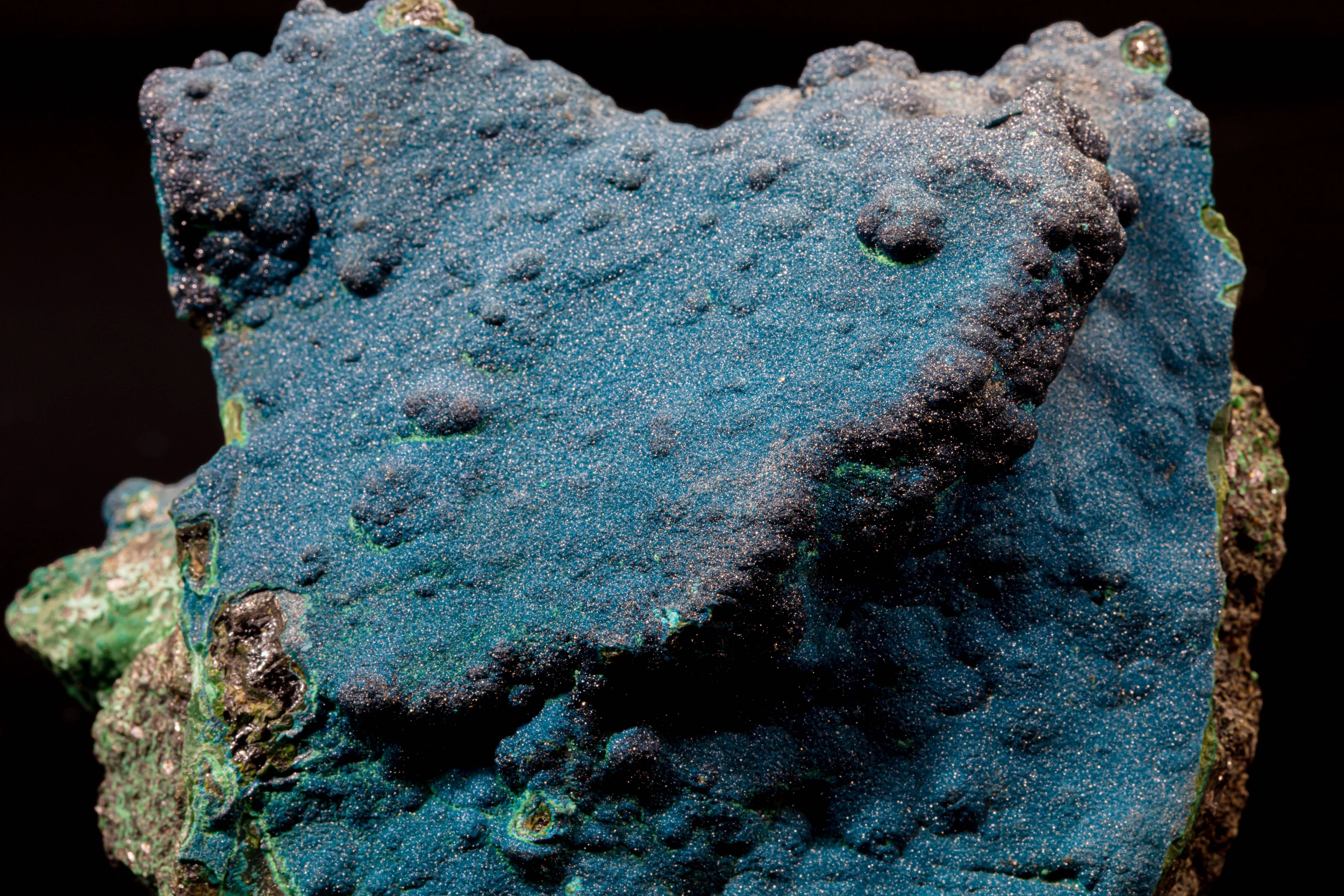 Close view of blue and green botryoidal cornetite, Congo.
